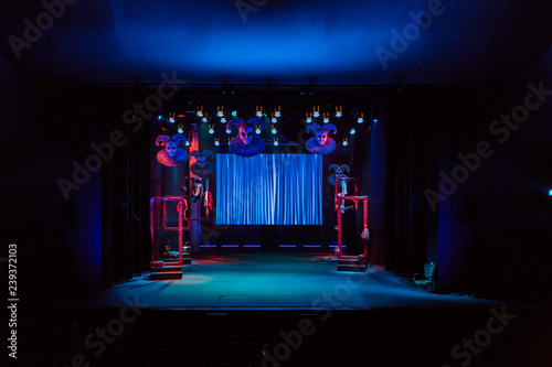 Scenery, led screen and lighting equipment on the stage. photo