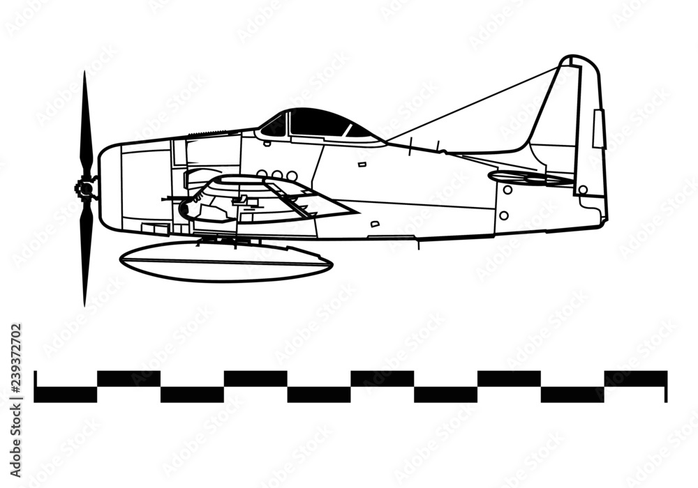 Grumman F8F BEARCAT. Outline drawing Grumman F8F BEARCAT. Outline drawing