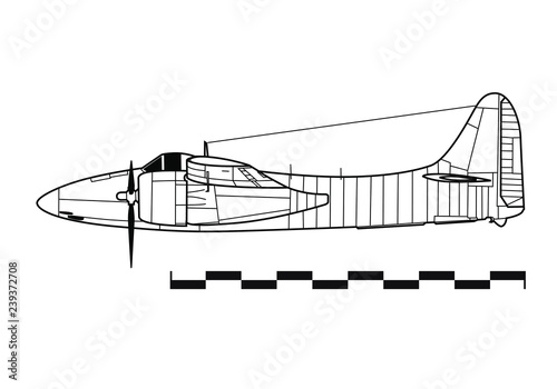 Grumman F7F TIGERCAT. Outline drawing photo