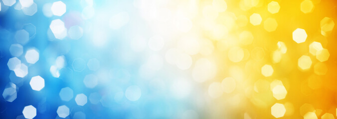 Blue and yellow circular reflections. Blured Christmas and New Year light. Winter abstract defocused background.