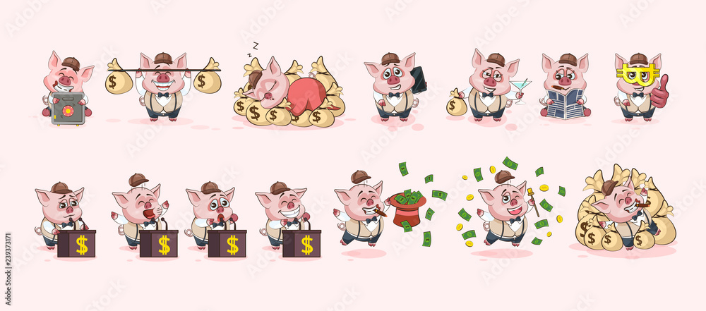 Set pig stickers emoticons for site infographic Set pig stickers emoticons for site infographic