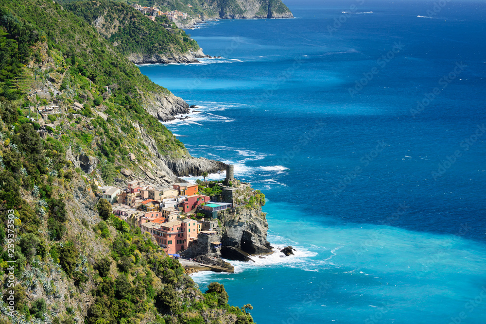 Vernazza an der ligurischen Küste in Italien. Ort an der Cinque Terre in der Provinz La Spezia.