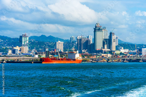 View of the port in Cebu, Philippines. Copy space for text.