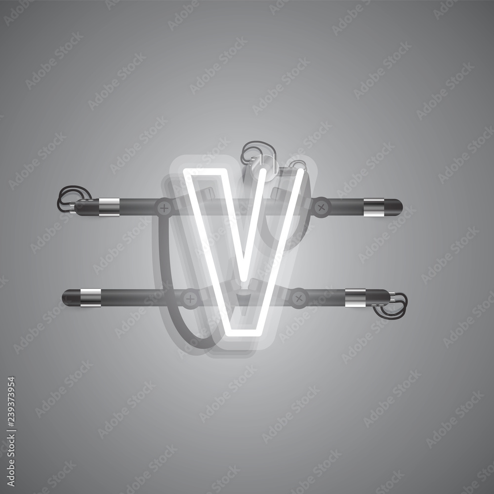Realistic neon character with wires and console, vector illustration