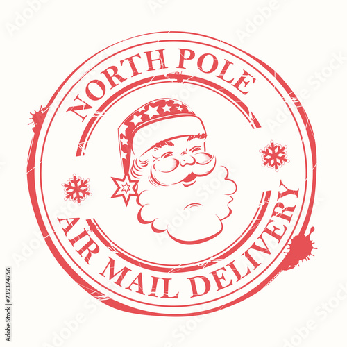Christmas sign, stamp with blots and the silhouette of the head of Santa Claus