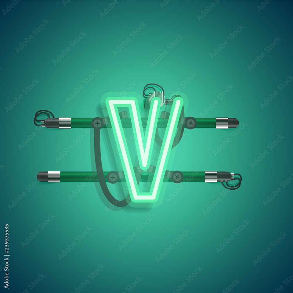 Realistic neon character with wires and console, vector illustration