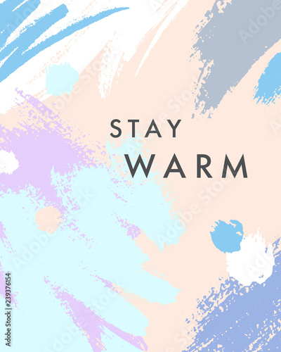 Trendy winter poster with hand drawn shapes and textures in soft pastel colors.Unique graphic design perfect for prints,flyers,banners,invitations,special offer and more.Modern vector collage.