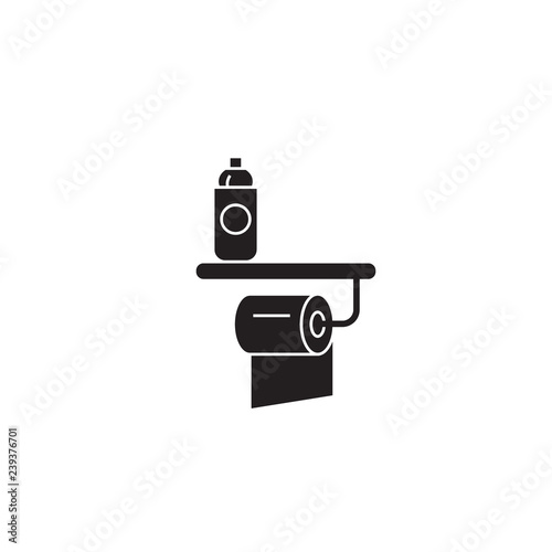 Toilet paper and refresher black vector concept icon. Toilet paper and refresher flat illustration, sign, symbol