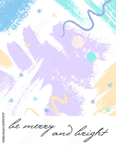 Trendy holidays poster with hand drawn shapes and textures in soft pastel colors made by ink.Unique design perfect for prints flyers banners invitations covers and more.Modern vector illustration.