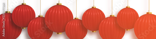 Vector realistic isolated Chinese Lantern border for template decoration and covering on the white background. Concept of Happy Chinese New Year.