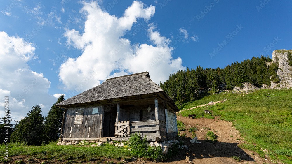 Old mountain refuge in the middle of Romanian mountains Old mountain refuge in the middle of Romanian mountains