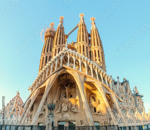 View of the Sagrada Familia architecture from city street photo