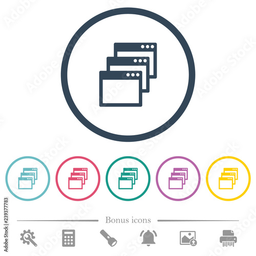 Cascade window view mode flat color icons in round outlines