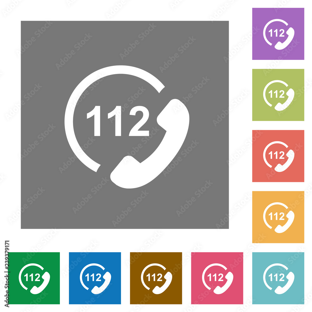 Emergency call 112 square flat icons Emergency call 112 square flat icons
