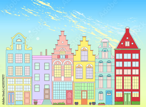 Old colorful building in Holland on bright background
