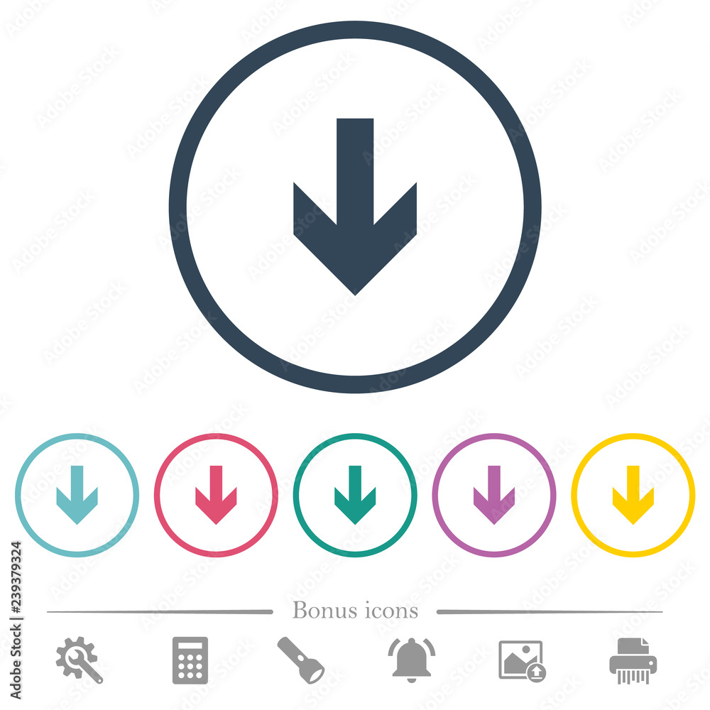 Down arrow flat color icons in round outlines Down arrow flat color icons in round outlines