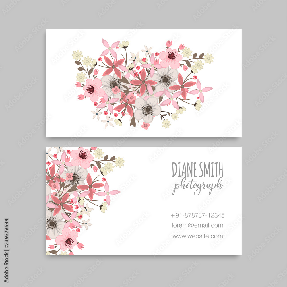 Business card with beautiful flowers. Template