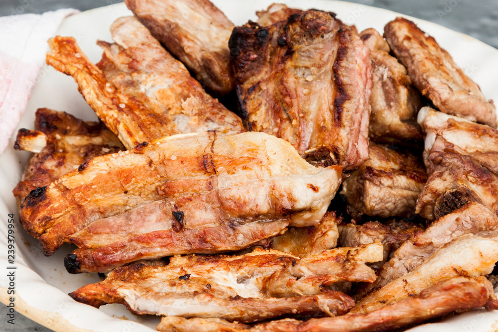 Roast pork,ribs and bacon.
