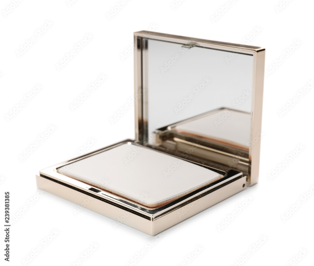 Face powder with mirror on white background. Cosmetic product Face powder with mirror on white background. Cosmetic product