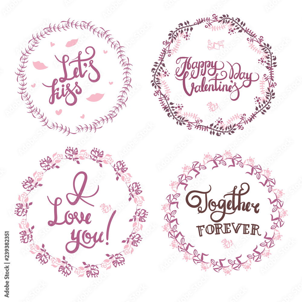 Valentine s day hand drawn calligraphy and illustration vector set Valentine s day hand drawn calligraphy and illustration vector set