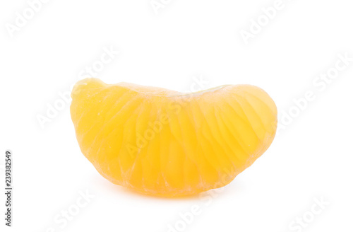 Piece of fresh ripe tangerine on white background