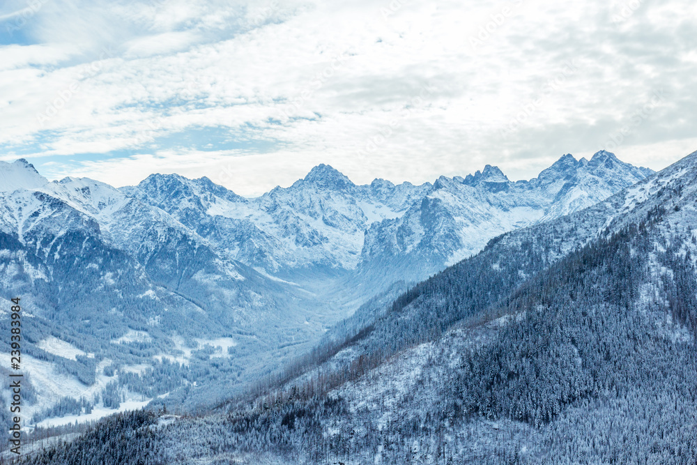 Beautiful panorama of the snow covered mountain range