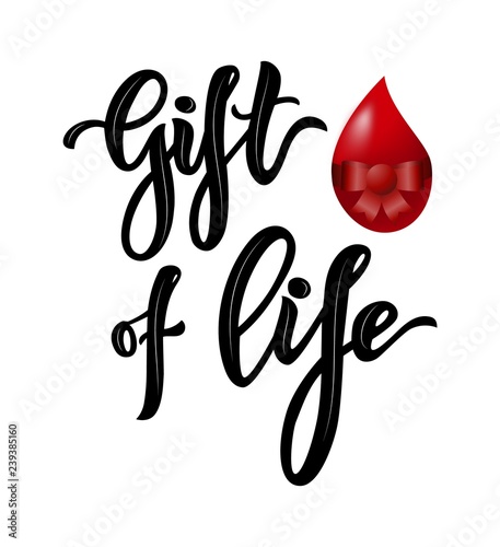 Lettering Gift of life typographic composition with realistic heart.