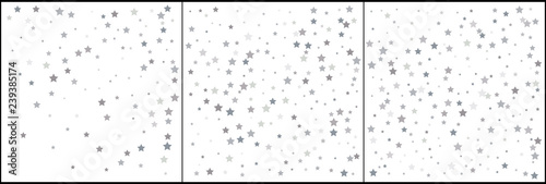 Silver star confetti celebrations. Simple festive modern design. Holiday vector. Set 3 in 1