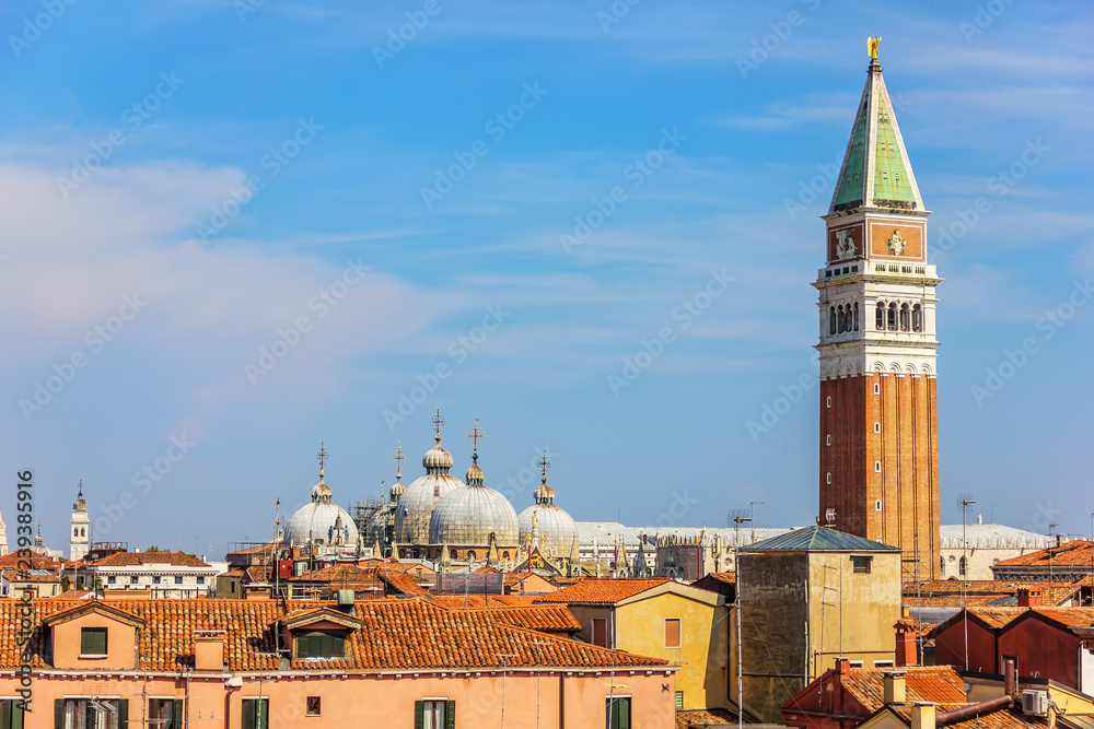 Fototapeta premium San Marco Campanile and the Dome of the Basilica, aerial view, V