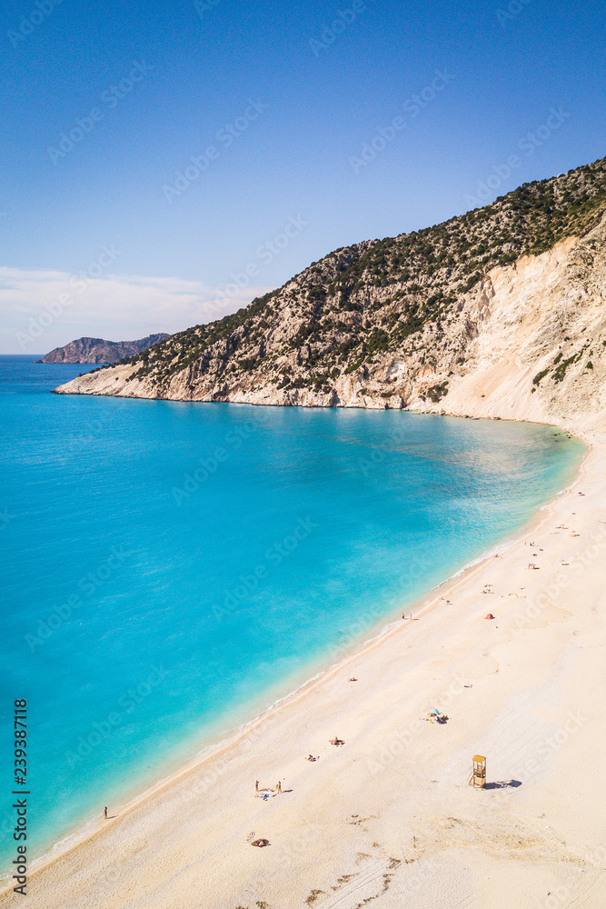 Aerial view on the beach of Myrthos in Kefalonia, Greece