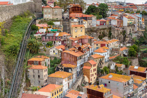 Porto's old town with the Guindais funicular, which takes you to the Guindais quay. photo