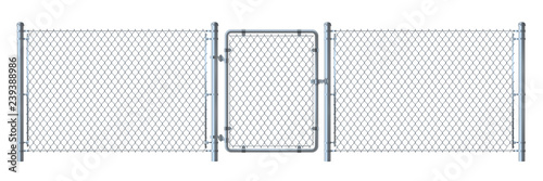 Realistic metal wire fence and gate   detailed illustration isol