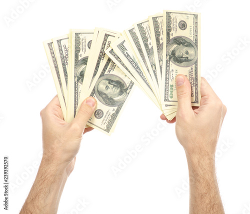 Money dollars in hands on white background isolation