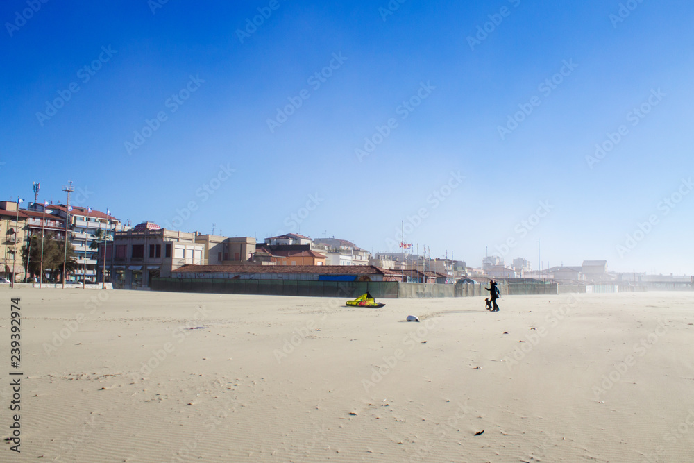 Песчаный пляж в ветряную погоду