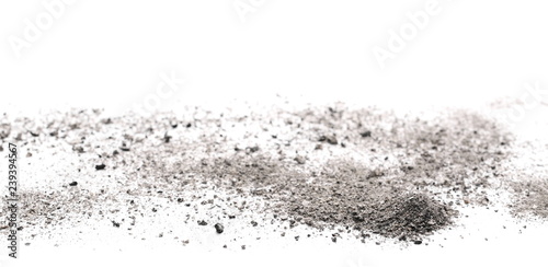Ash pile isolated on white background, texture
