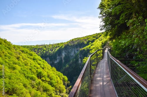 aqueduct bridge in the mountains high green landscape