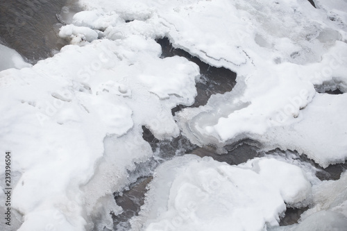 Closeup of an ice on a frozen creek