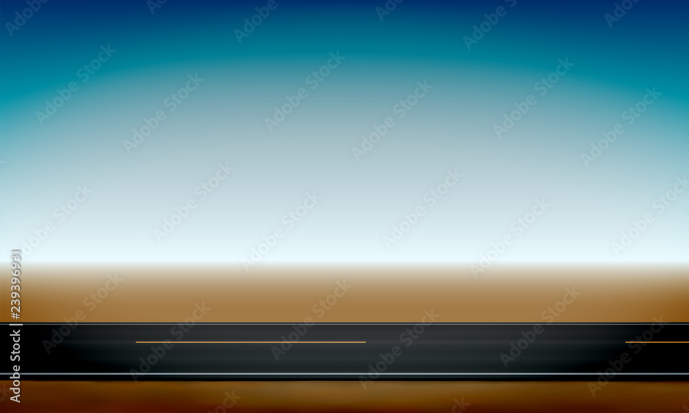Side view of a road, roadside, straight horizon desert and clear blue sky background, vector illustration Side view of a road, roadside, straight horizon desert and clear blue sky background, vector illustration
