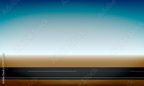 Side view of a road, roadside, straight horizon desert and clear blue sky background, vector illustration