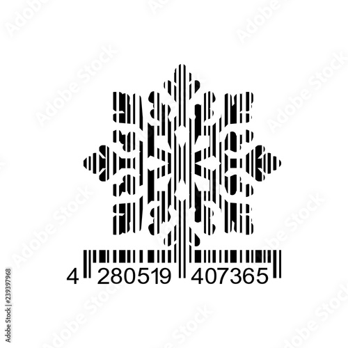 Icono plano código de barras copo de nieve en color negro
