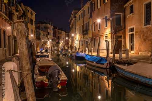 Typical night canal street in Venice, Venezia