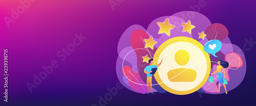 Marketer measuring customer satisfaction and rating stars. Satisfaction and loyalty analysis, customer retention increasing, marketing tools concept. Header or footer banner template with copy space.