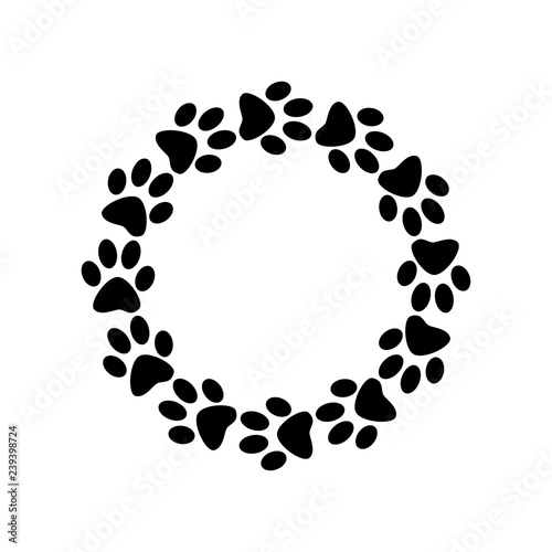 Icono plano huellas de gato en círculo en color negro