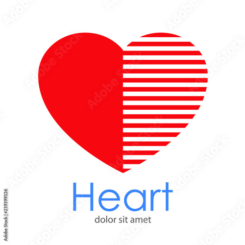 Logotipo abstracto con texto Heart con corazón con franjas espacio negativo horizontal en su mitad en color rojo