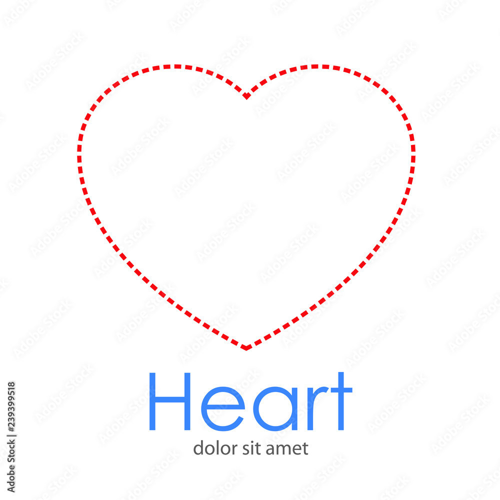 Logotipo abstracto con texto Heart con corazón con línea de puntos en color rojo