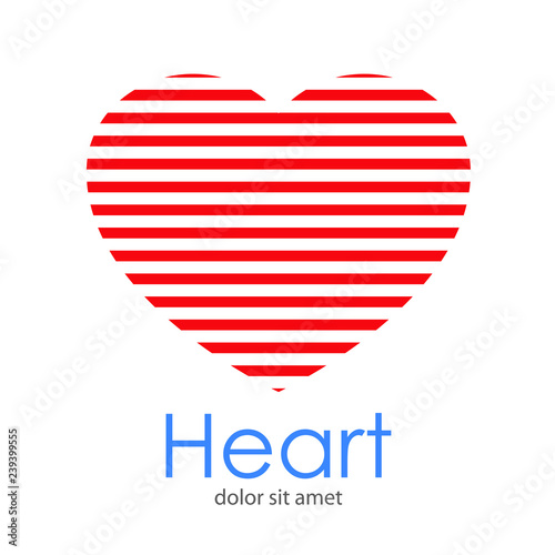 Logotipo abstracto con texto Heart con corazón con lineas en espacio negativo horizontal en color rojo