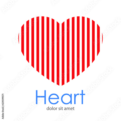 Logotipo abstracto con texto Heart con corazón con lineas en espacio negativo vertical en color rojo