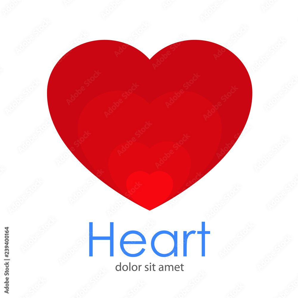 Logotipo Heart con corazones concentricos abajo en tonos color rojo