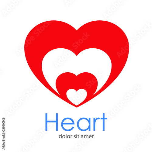 Logotipo Heart con corazones concéntricos abajo en espacio negativo en corazon en color rojo