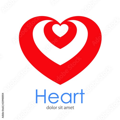 Logotipo Heart con corazones concentricos arriba en espacio negativo en corazón en color rojo